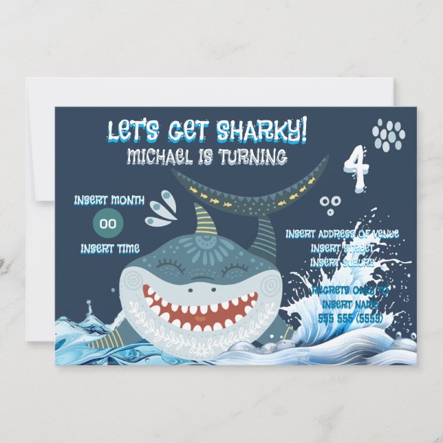 Invitation Fête d'anniversaire pour enfants Requin Mignon (Devant)