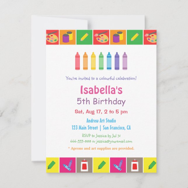 Invitation Fête d'anniversaire pour enfants sur le thème des  (Devant)