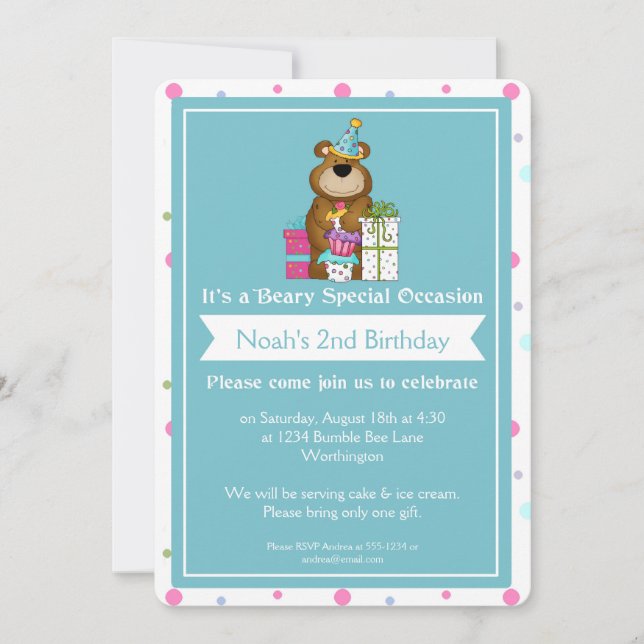 Invitation Fête d'anniversaire pour enfants Teddy Bear d1 (Devant)