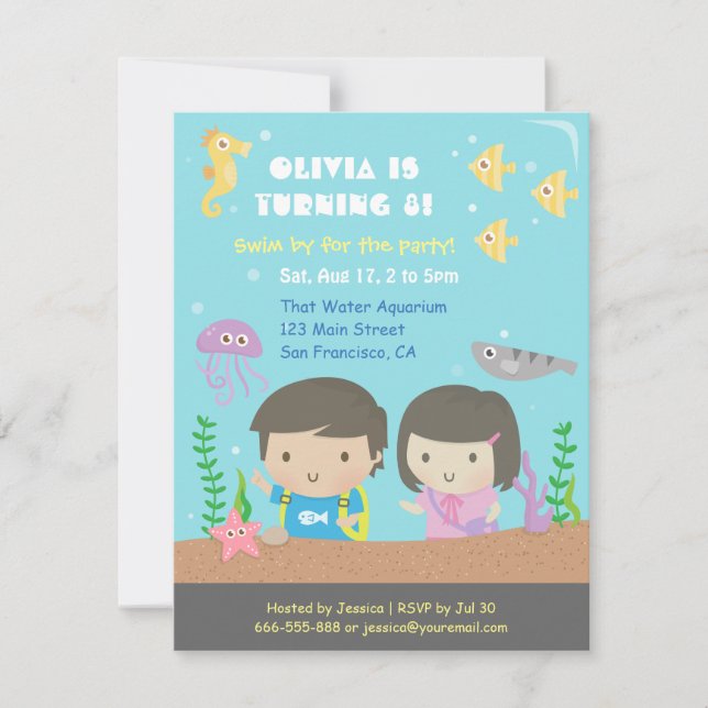 Invitation Fête d'anniversaire pour enfants thème aquarium so (Devant)