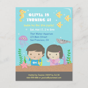 Invitation Fête d'anniversaire pour enfants thème aquarium so
