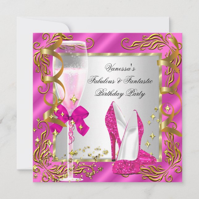 Invitation Fête d'anniversaire pour femmes rose chaud or arge (Devant)