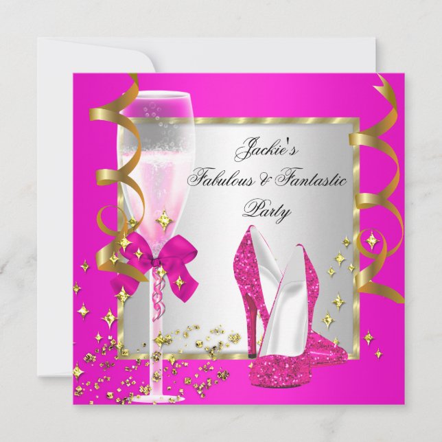 Invitation Fête d'anniversaire pour femmes rose chaud or arge (Devant)