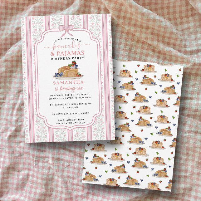 Invitation Fête d'anniversaire pour fille en pyjama avec des  (Pancakes Pajamas PJ's Girl Kids Birthday Party Invitation)