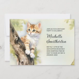 Invitation Fête d'anniversaire pour fille ou femme Kitten Tre