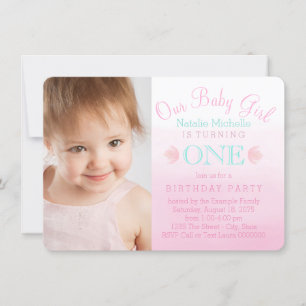Invitation Fête d'anniversaire pour fille rose ombré pour son