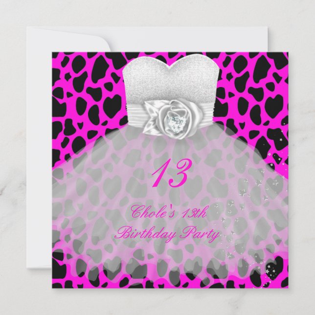 Invitation Fête d'anniversaire pour filles 13 ans adolescente (Devant)
