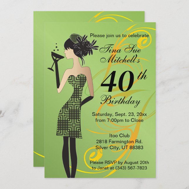 Invitation Fête d'anniversaire pour filles | Âge à faire soi- (Devant / Derrière)