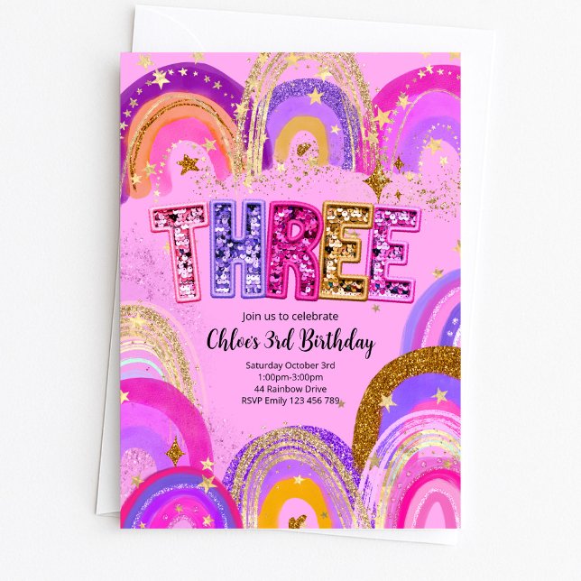 Invitation Fête d'anniversaire pour filles de 3 ans (Créateur téléchargé)