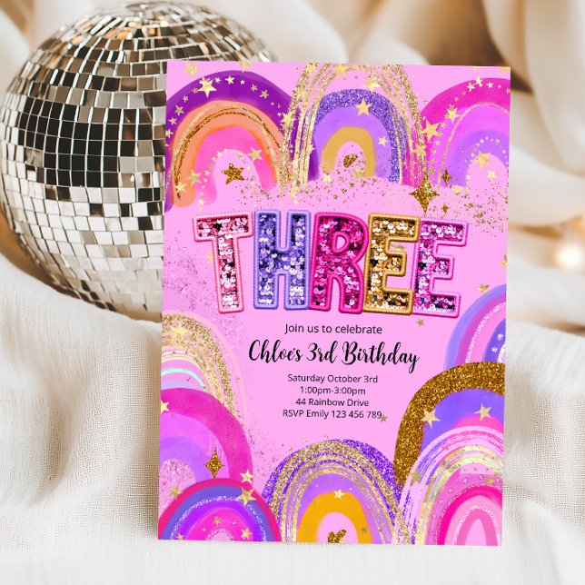 Invitation Fête d'anniversaire pour filles de 3 ans (Créateur téléchargé)