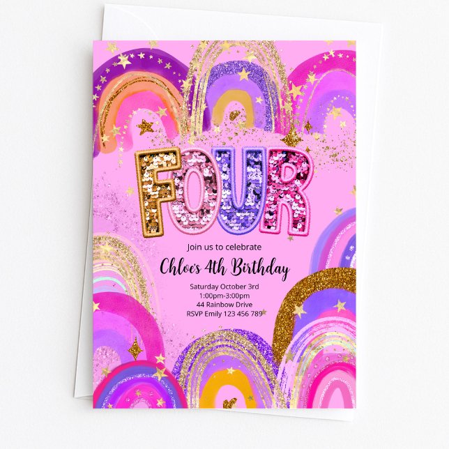 Invitation Fête d'anniversaire pour filles de 4 ans (Créateur téléchargé)