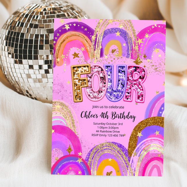 Invitation Fête d'anniversaire pour filles de 4 ans (Créateur téléchargé)