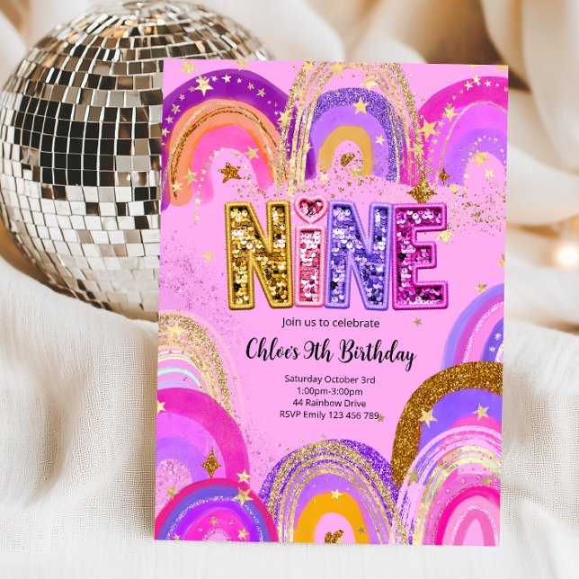 Invitation Fête d'anniversaire pour filles de 9 ans (Créateur téléchargé)