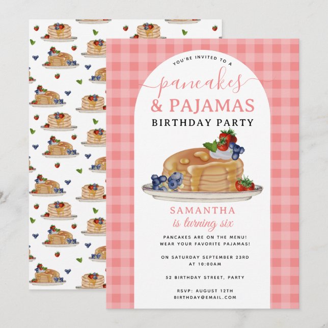 Invitation Fête d'anniversaire pour filles en pyjama avec des (Devant / Derrière)