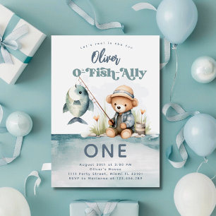 Invitation Fête d'anniversaire pour garçon 1 an O-Fish-Ally