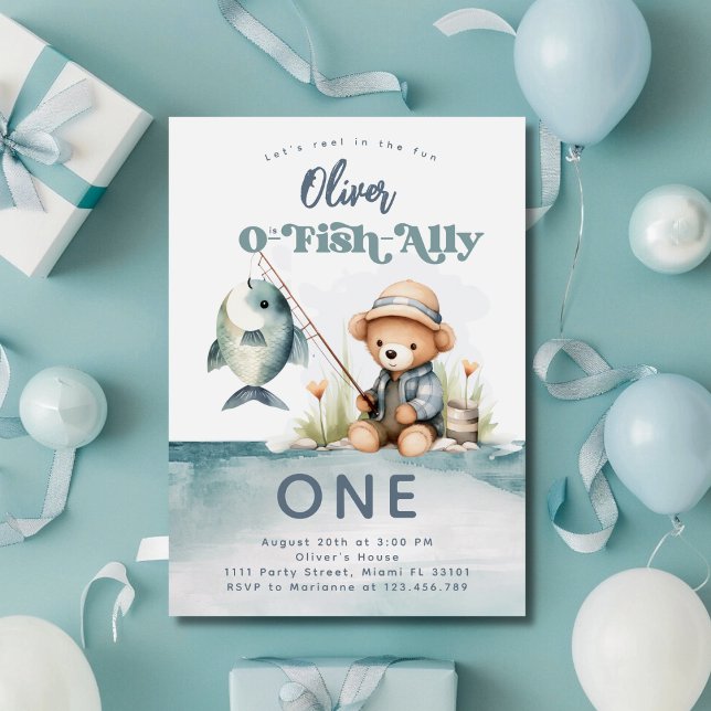 Invitation Fête d'anniversaire pour garçon 1 an O-Fish-Ally (Créateur téléchargé)