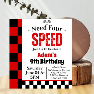 Invitation Fête d'anniversaire pour garçon de 4 ans Need Four
