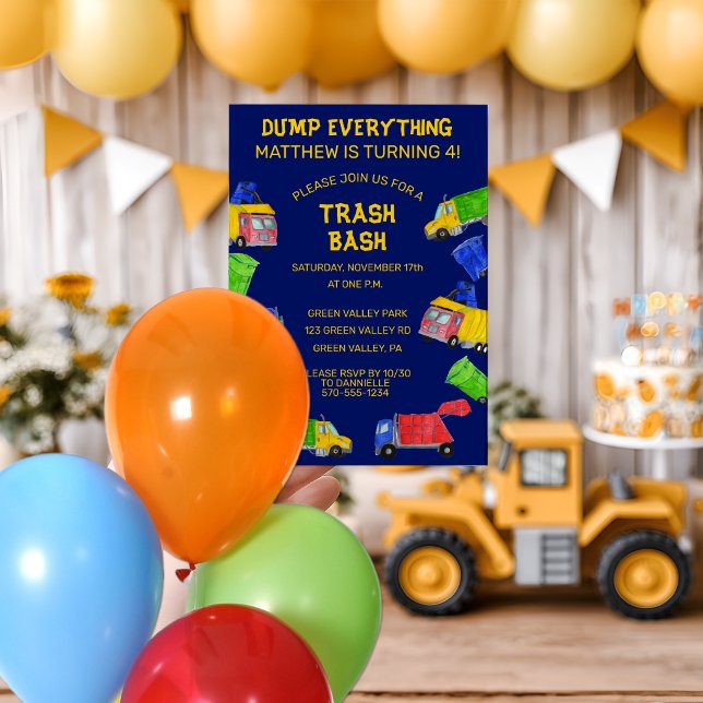 Invitation Fête d'anniversaire pour garçons avec camions à or (Créateur téléchargé)