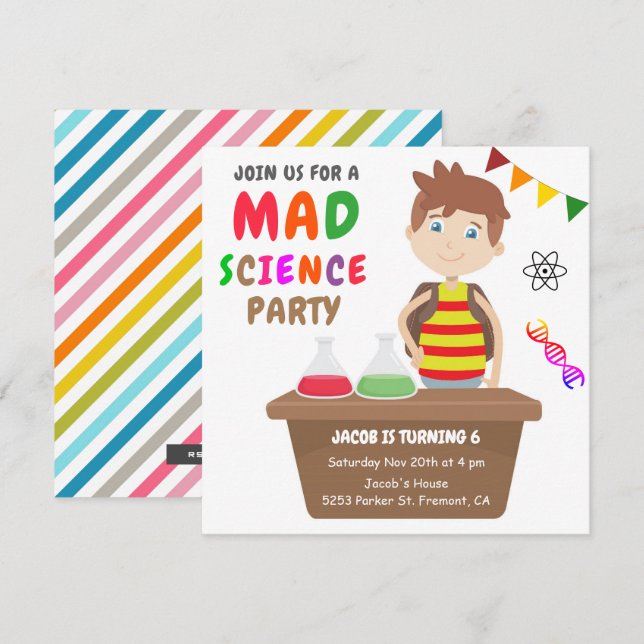 Invitation Fête d'anniversaire pour garçons avec expérience d (Devant / Derrière)