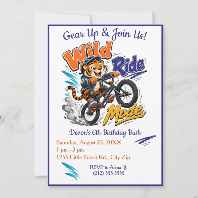 Invitation Fête d'anniversaire pour garçons avec un vélo BMX  (Devant)