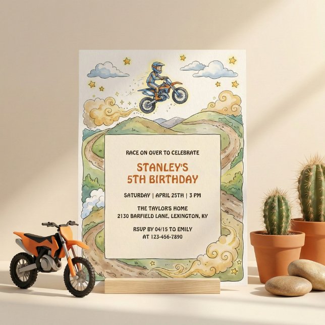 Invitation Fête d'anniversaire pour garçons aventure en moto  (Dirt Bike Birthday Party Invitation For Boys)