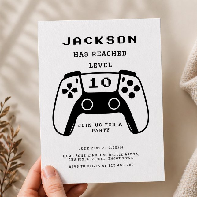 Invitation Fête d'anniversaire pour garçons gamers de niveau  (Créateur téléchargé)