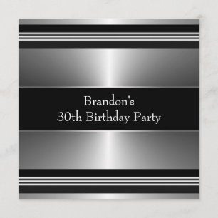 Invitation Fête d'anniversaire pour homme noir et argent
