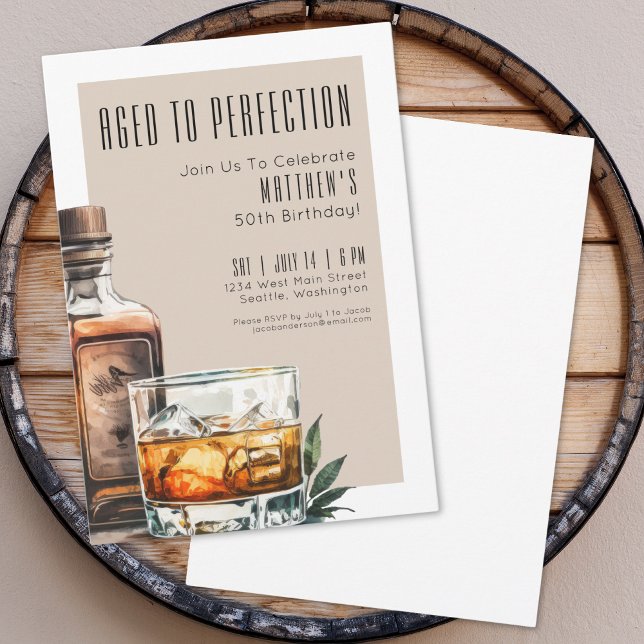 Invitation Fête d'anniversaire pour hommes d'âge mûr (Aged To Perfection Men's Birthday Party Invitation)