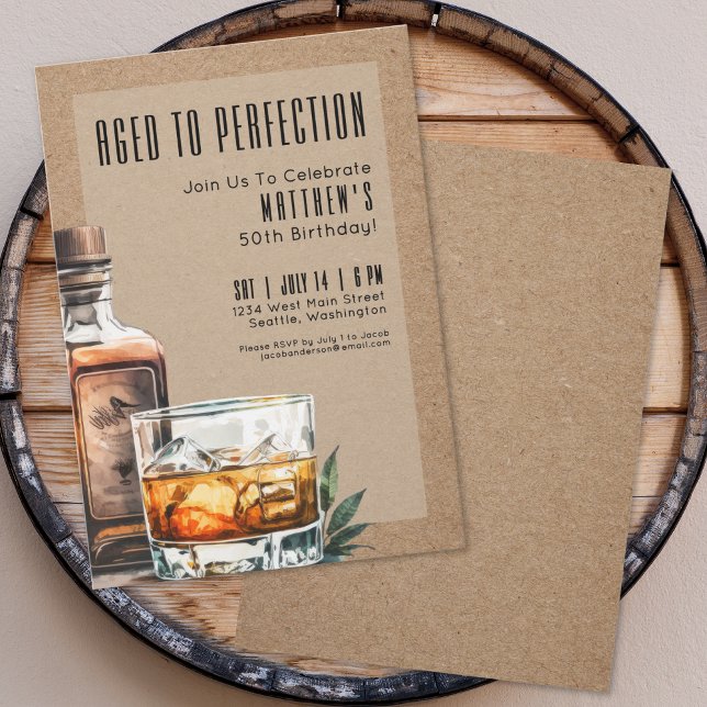 Invitation Fête d'anniversaire pour hommes d'un certain âge (Aged To Perfection Men's Birthday Party Invitation)