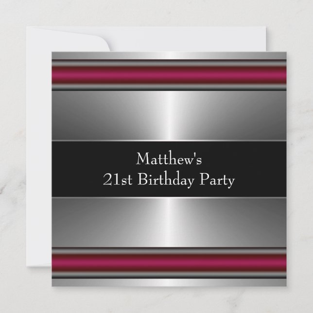 Invitation Fête d'anniversaire pour hommes Noir Rouge Argent (Devant)