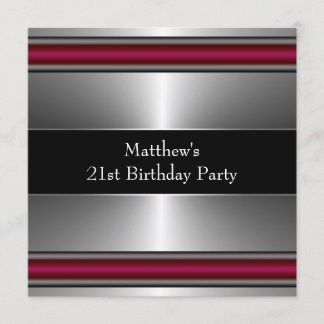 Invitation Fête d'anniversaire pour hommes Noir Rouge Argent