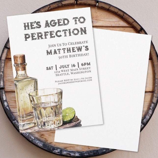 Invitation Fête d'anniversaire pour hommes parfaite avec l'âg (Aged To Perfection Men's Birthday Party Invitation)