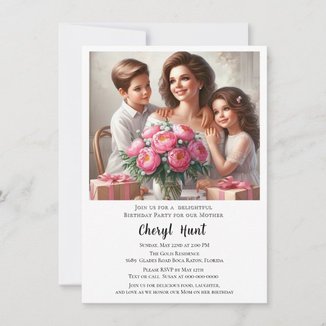 Invitation Fête d'anniversaire pour la famille mère (Devant)