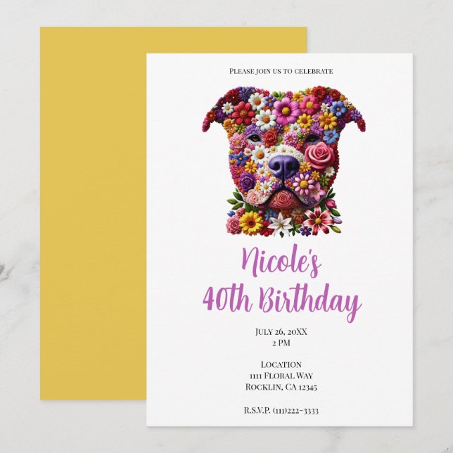 Invitation Fête d'anniversaire pour l'amour des chiens Pit Bu (Devant / Derrière)