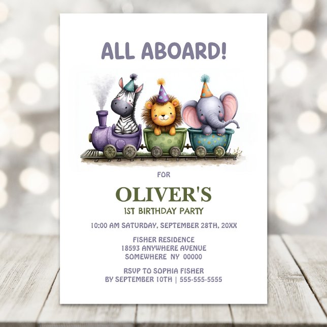 Invitation Fête d'anniversaire pour les 1 an - Train à vapeur (Créateur téléchargé)