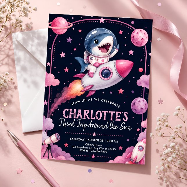 Invitation Fête d'anniversaire pour les 3 ans dans l'espace (Créateur téléchargé)