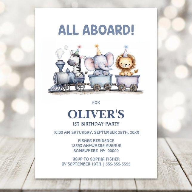 Invitation Fête d'anniversaire pour les animaux de safari Tra (Créateur téléchargé)