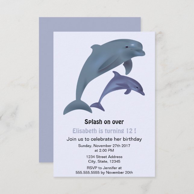 Invitation Fête d'anniversaire pour les dauphins en ruines (Devant / Derrière)