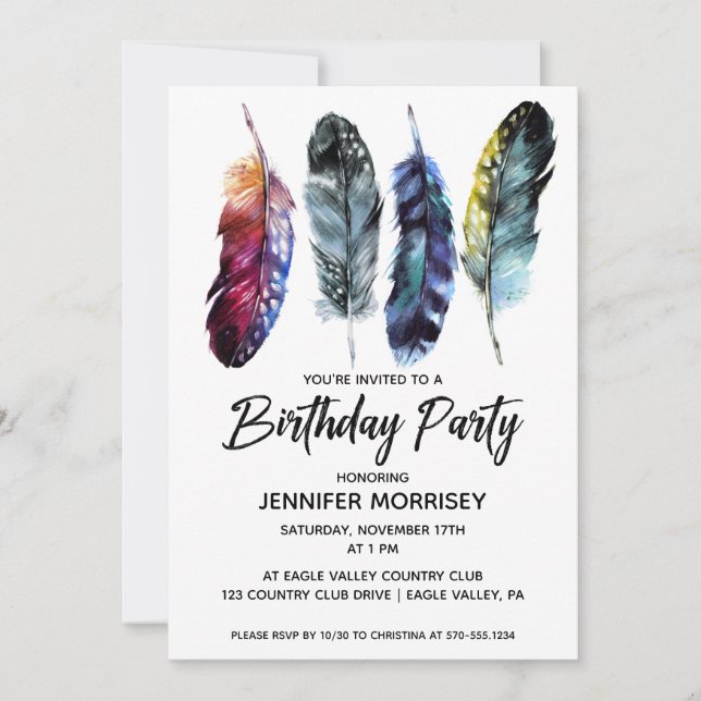 Invitation Fête d'anniversaire pour les femmes Boho Style Fea (Devant)
