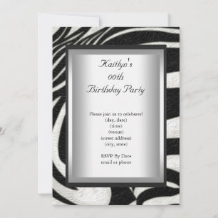 Invitation Fête d'anniversaire pour tout âge Zèbre noir et bl