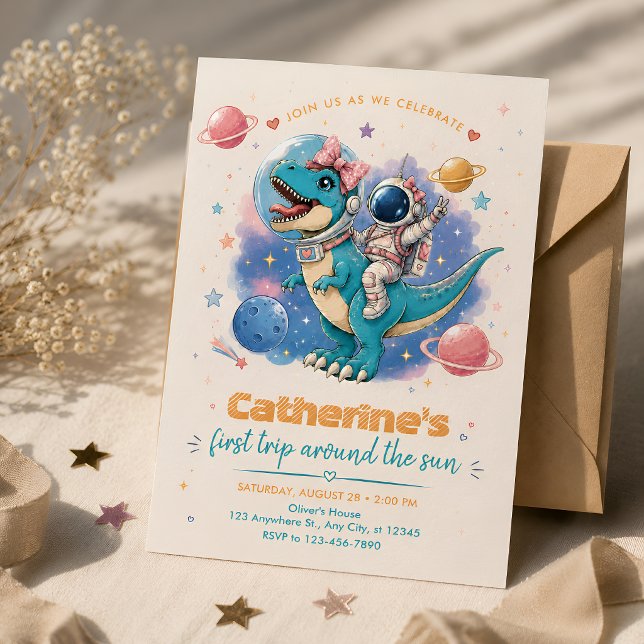 Invitation Fête d'anniversaire pour un adorable dinosaure ast (Créateur téléchargé)