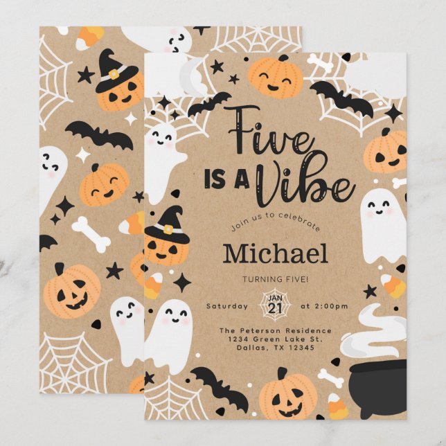 Invitation Fête d'anniversaire pour un fantôme de citrouille  (Devant / Derrière)