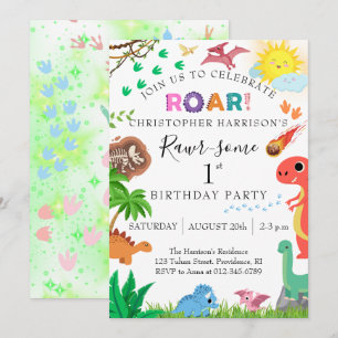 Invitation Fête d'anniversaire préhistorique de 1 an : Rawr-s