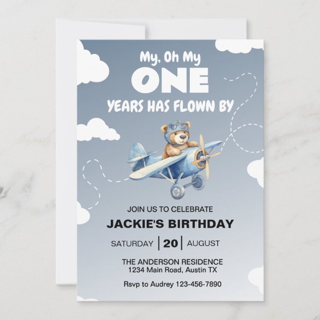 Invitation Fête d'anniversaire premier avion (Devant)