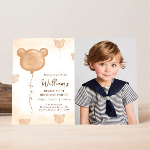 Invitation Fête d'anniversaire premier ours en peluche ballon