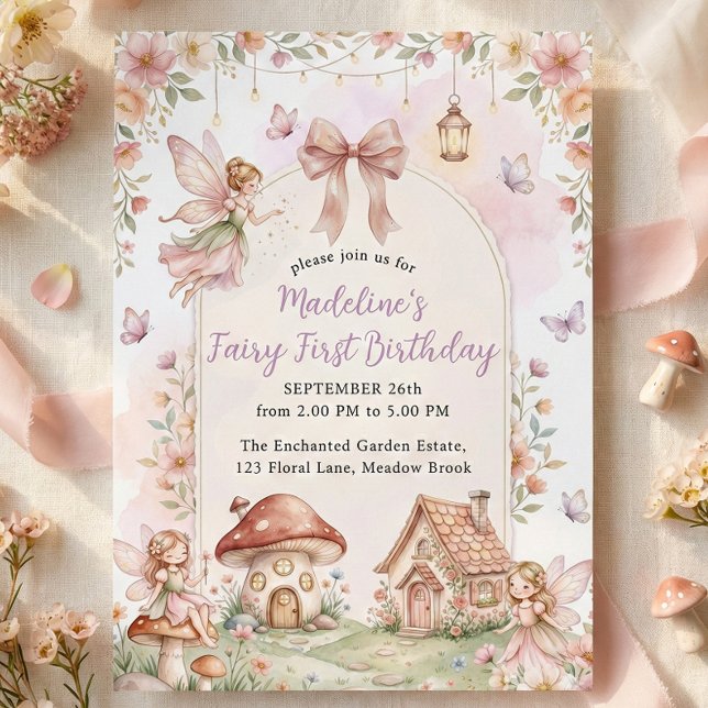 Invitation Fête d'anniversaire première Pastel Fleur de Fée (Pastel Wildflower Fairy First 1st Birthday Party Invitation)
