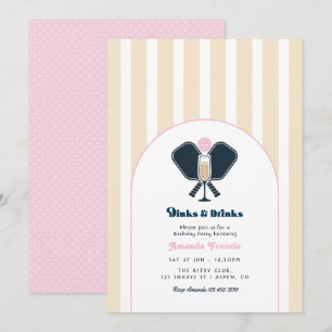 Invitation Fête d'anniversaire Preppy Pickleball Dinks & Drin
