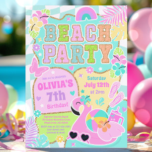 Invitation Fête d'anniversaire préppy sur la plage d'été