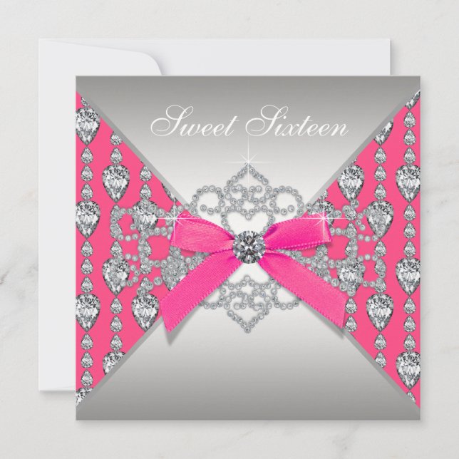 Invitation Fête d'anniversaire Pretty Diamond rose chaud (Devant)