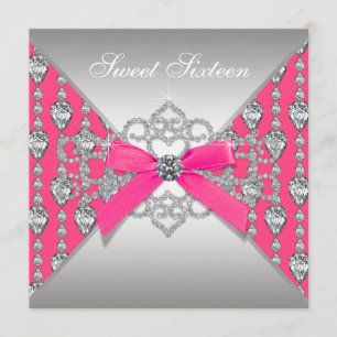 Invitation Fête d'anniversaire Pretty Diamond rose vif